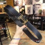 Perfect Replica Hermes Black Leather Belt With Two I-Shape 316L Gold Buckle